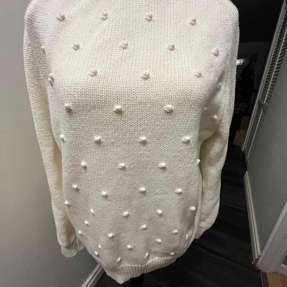 Old Navy Cream Sweater with Pom-Pom Details
